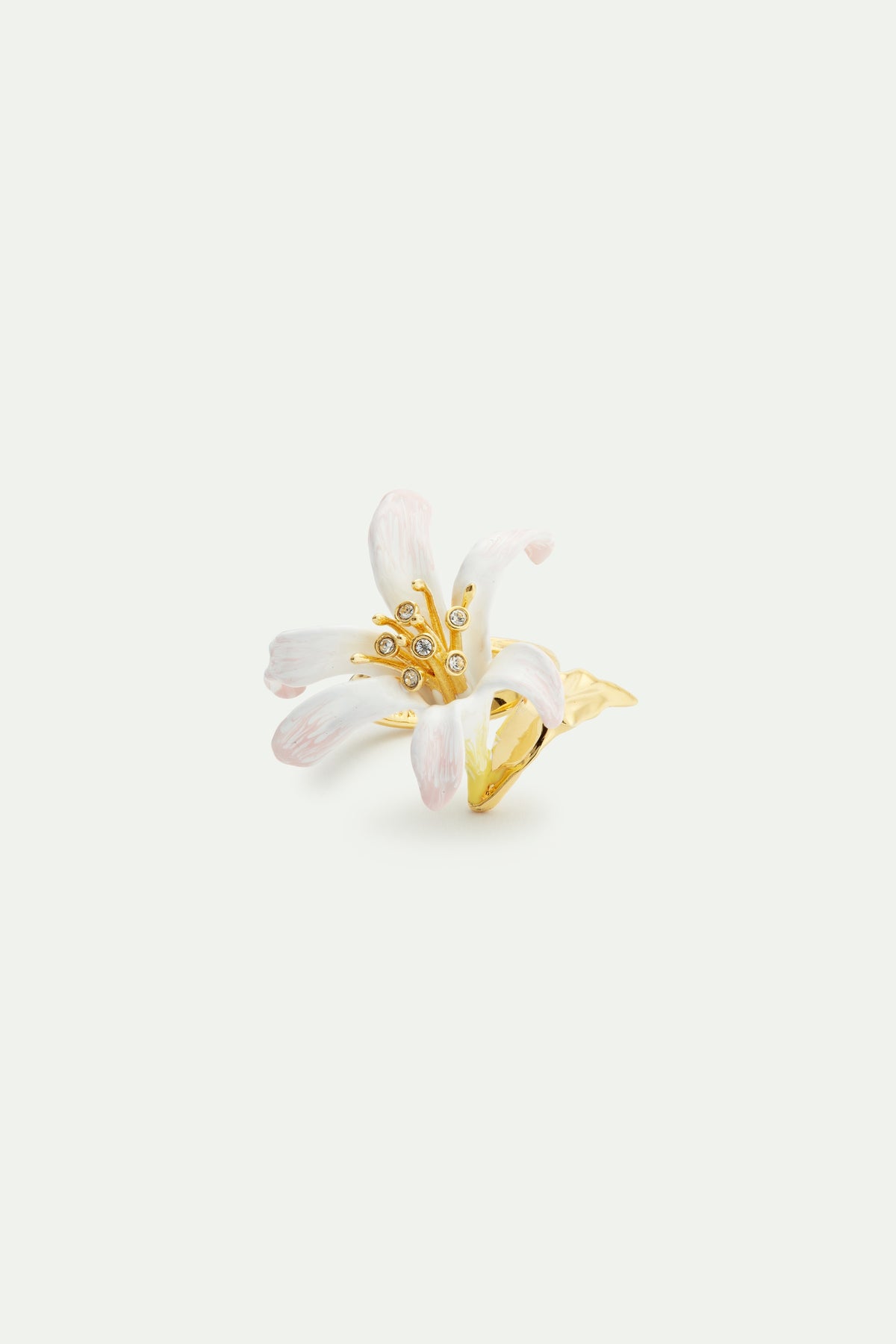 White Lily Flower And Crystal Adjustable Ring | AVOP6051