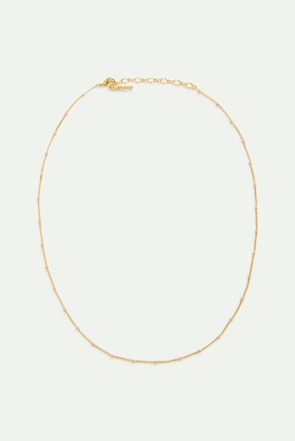 Enamelled Golden Chain And Pink Beads