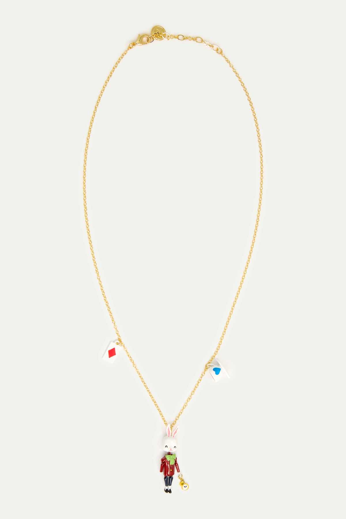 White Rabbit, Tea Cup And Card Pendant Necklace | AVPO3061