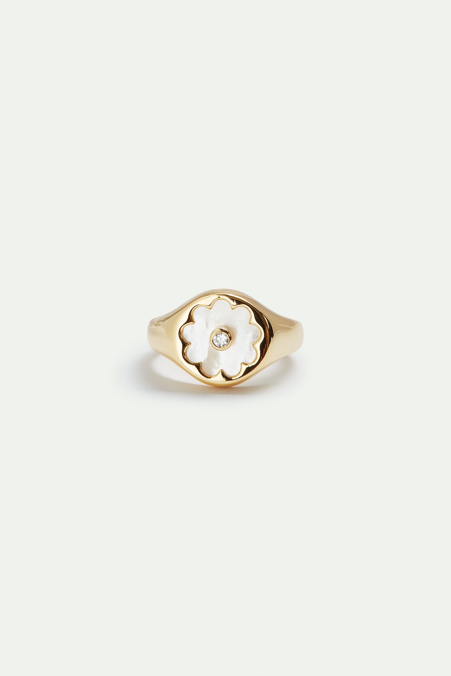 Golden Ring With Mother Of Pearl White Flower | AVSE6081
