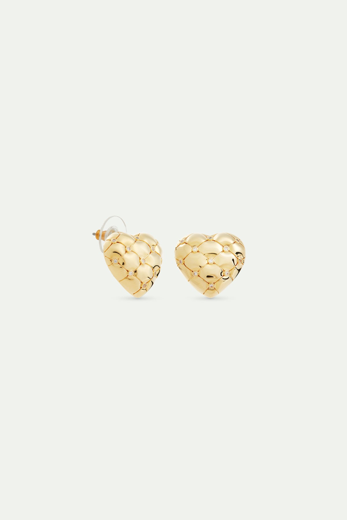 Quilted Gold Heart And Crystal Earrings | avth1031