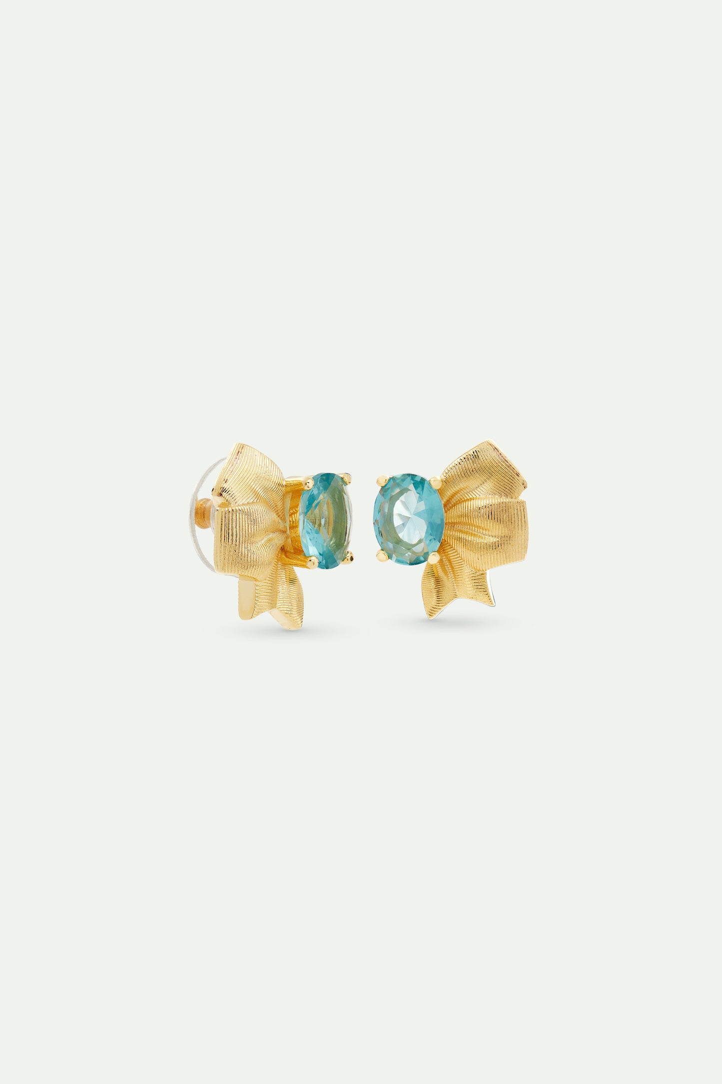 Gold Ribbon And Blue Oval Cut Stone Earrings | avth1041