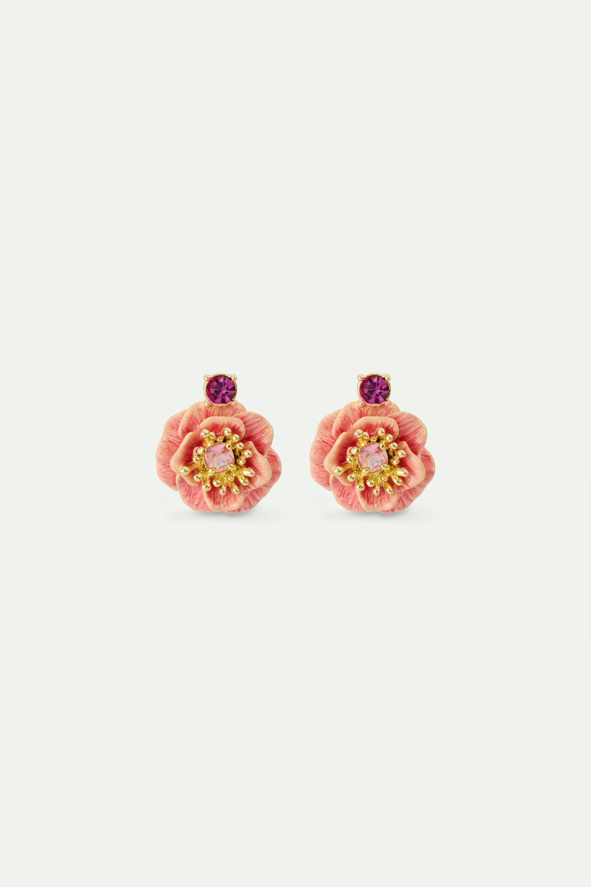Pink Anemone And Crystal Sleeper Earrings | AWBB1051