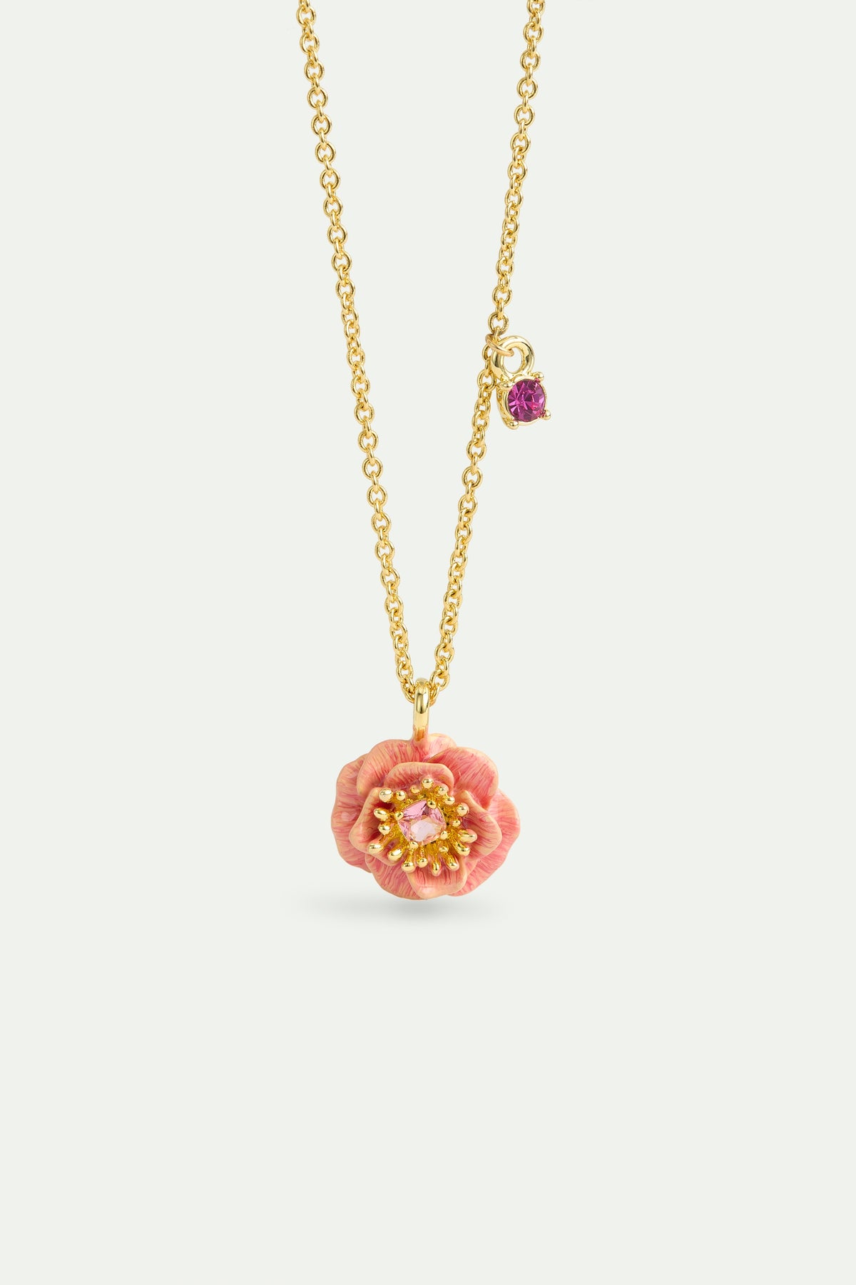 Pink Anemone And Crystal Pendant Necklace | AWBB3051