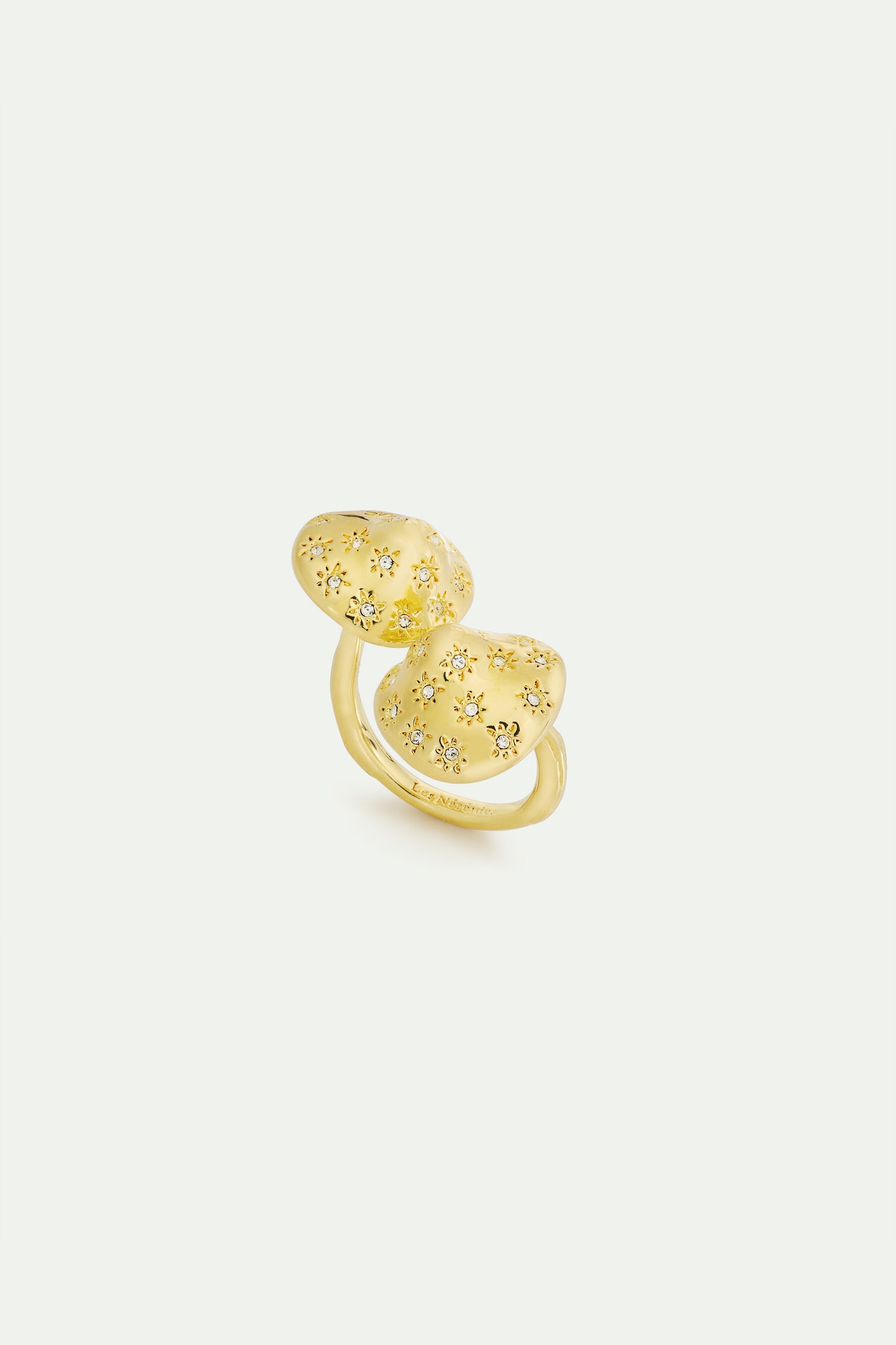 Gold Mushroom And Faceted Crystals Adjustable Ring | AWBB6051