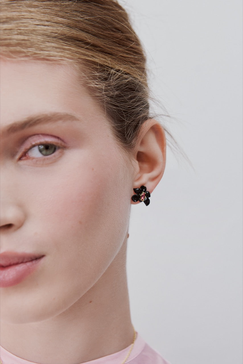 Post Black Orchid & Pink Crystal Earrings | AWCC1031