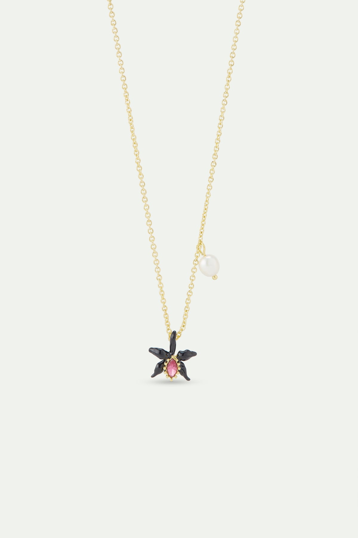 Fine Black Orchid Pink Crystal & Cultured Pearl Necklace | AWCC3021