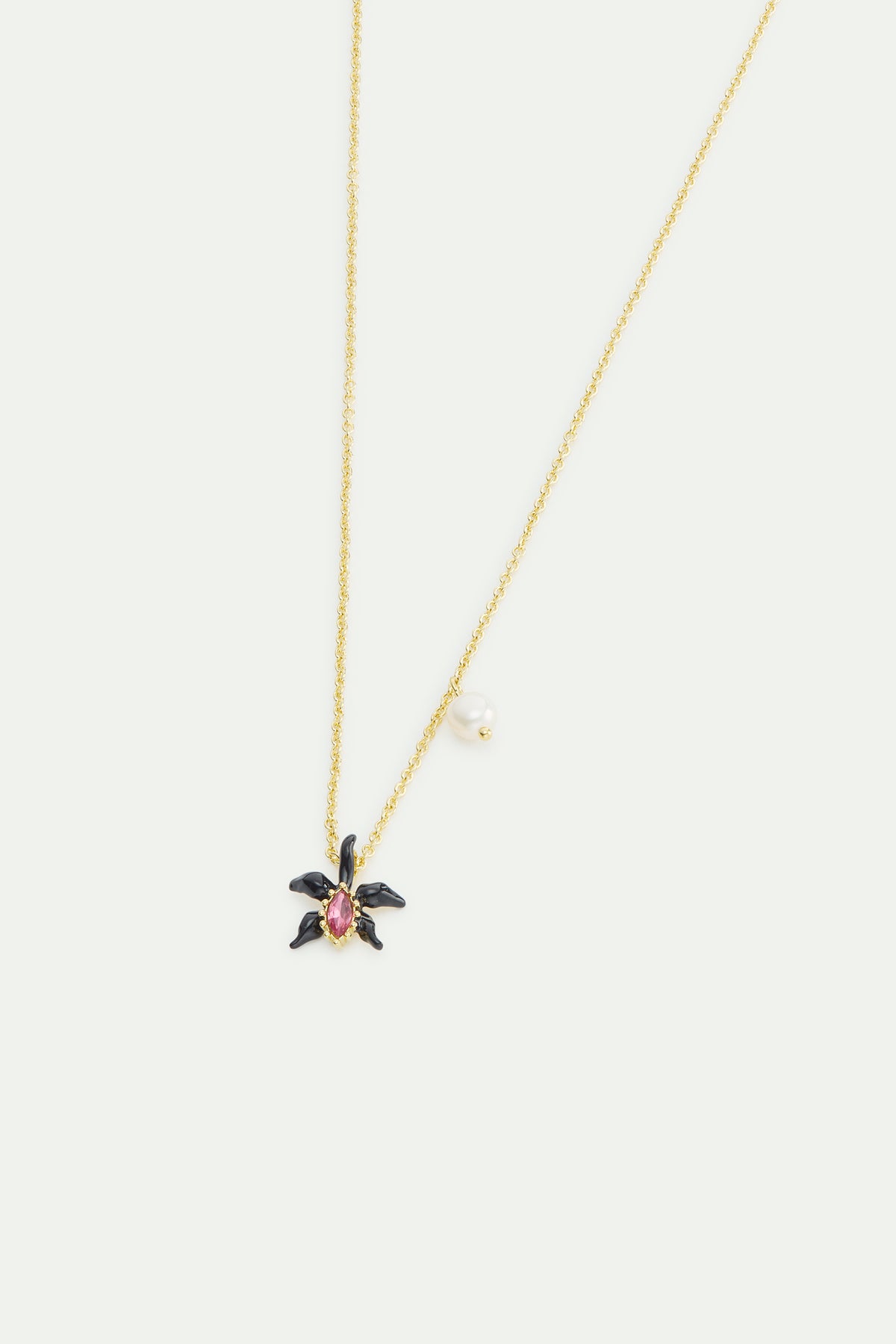 Fine Black Orchid Pink Crystal & Cultured Pearl Necklace | AWCC3021