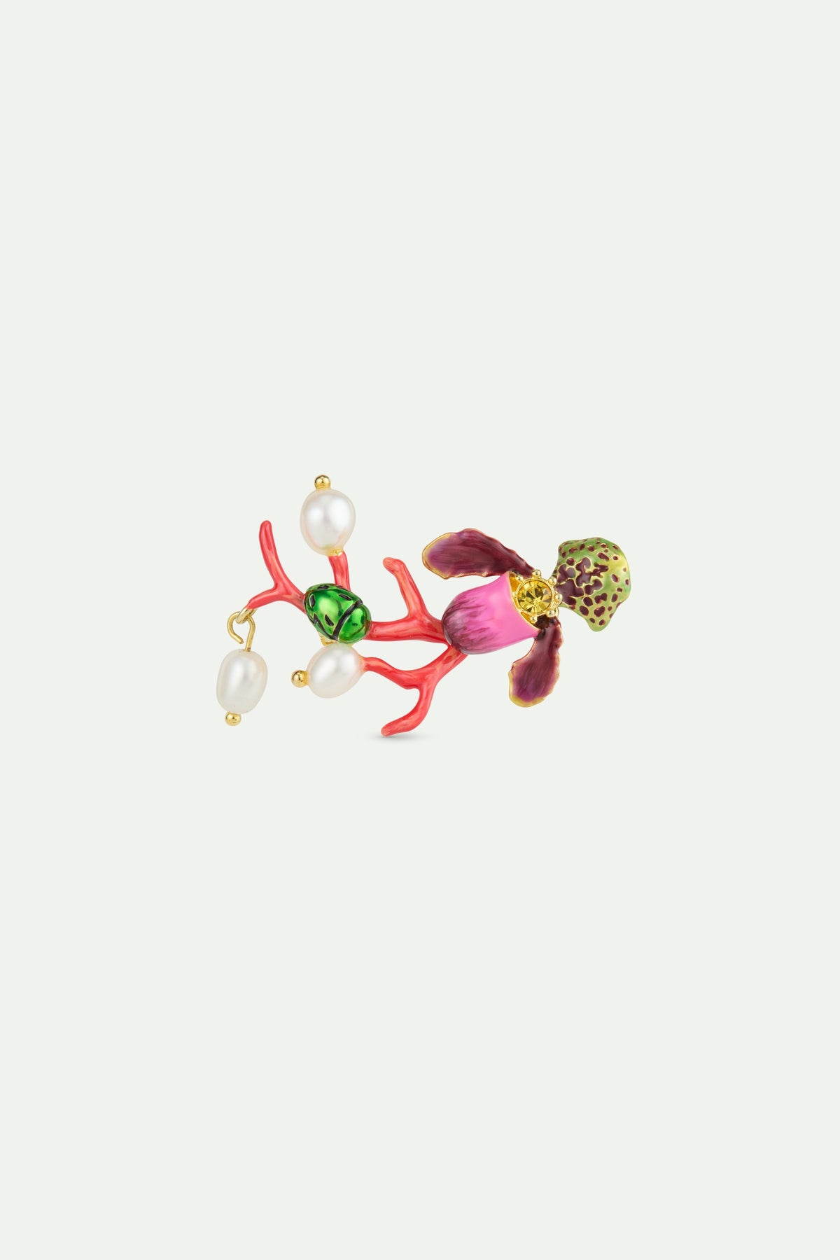 Purple Lady'S Slipper Orchid Brooch Red Coral | AWCC5021