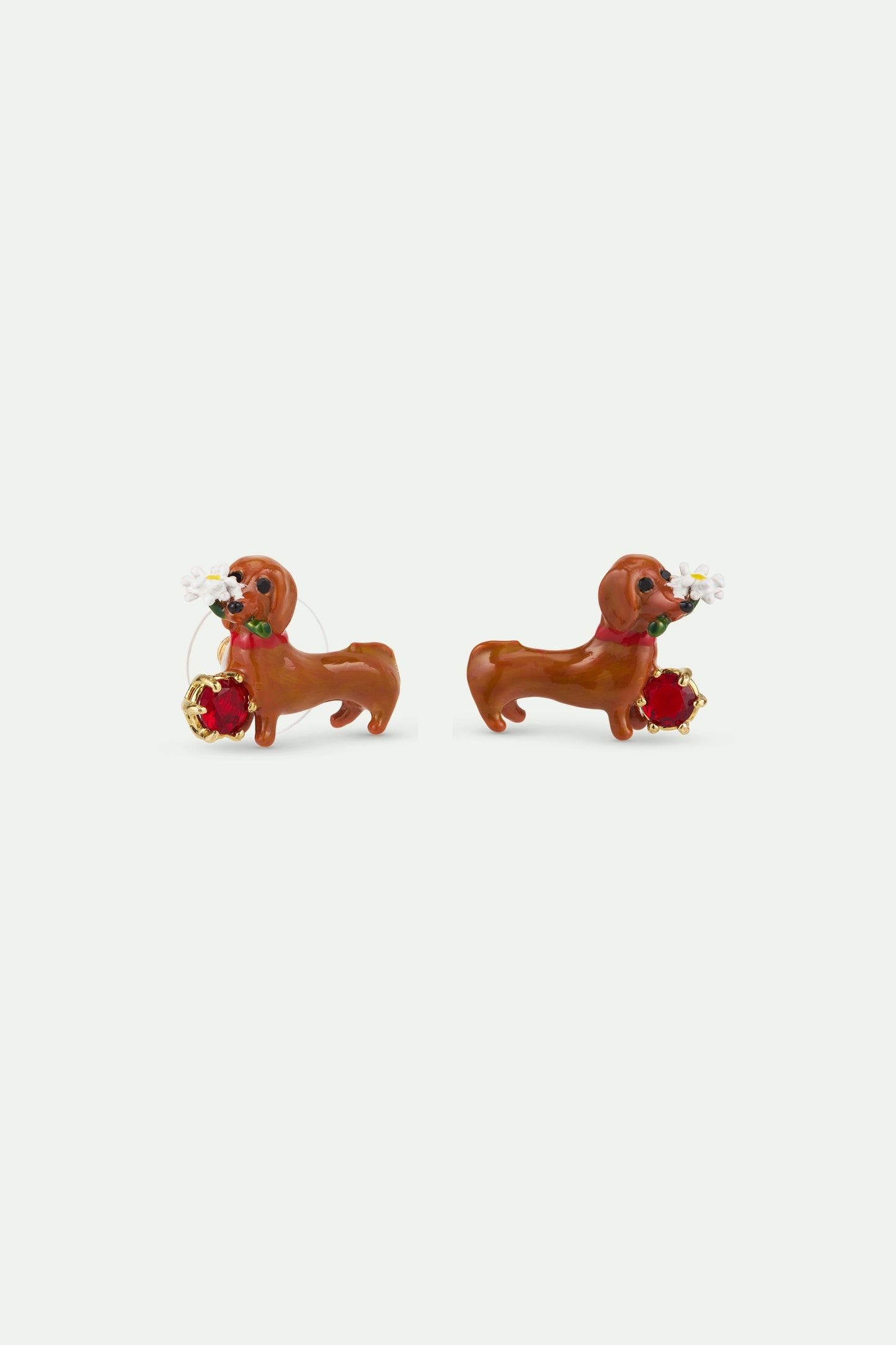 Dachshund Earrings With Daisy & Garnet