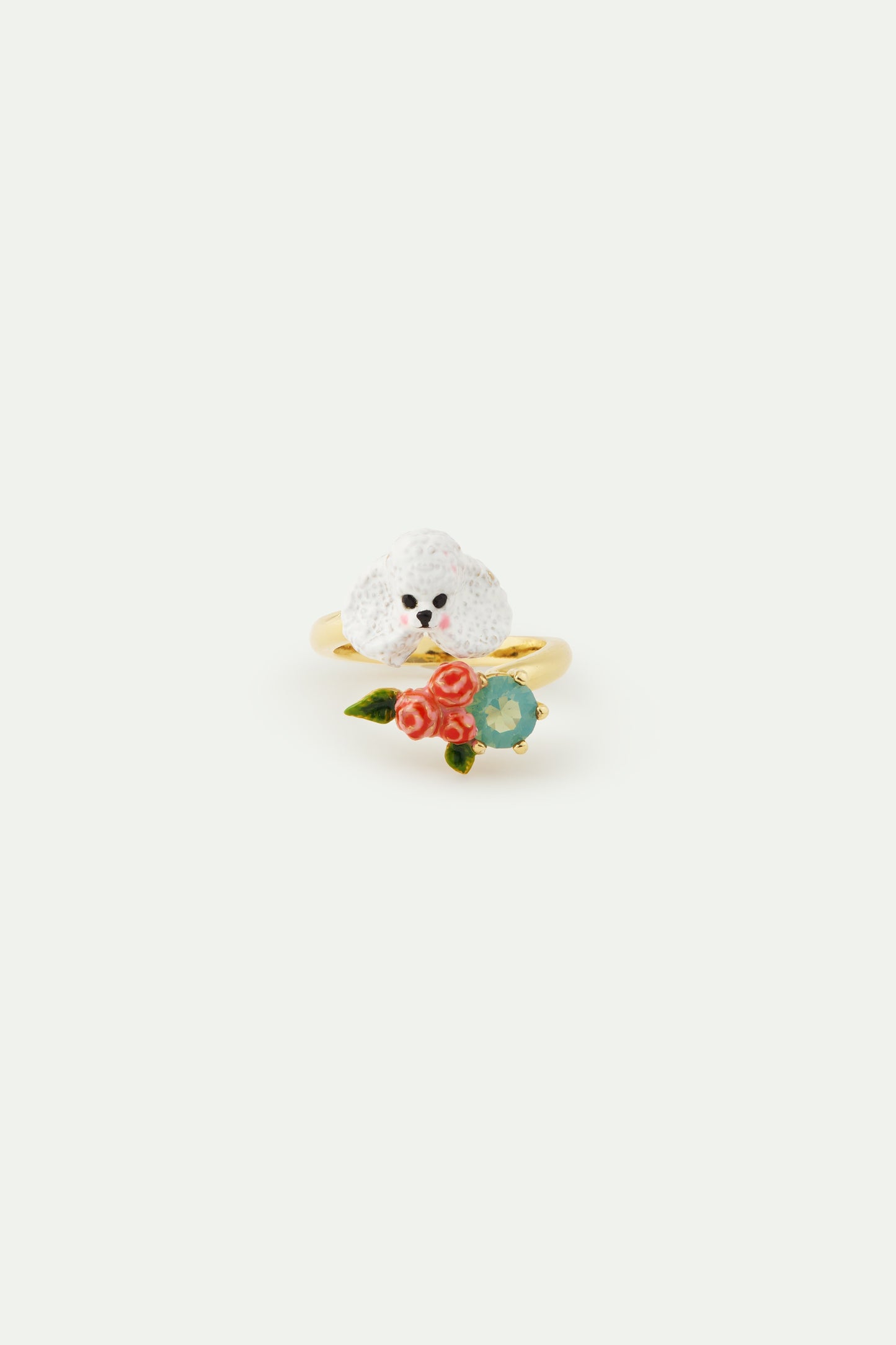 Poodle Ring With Pink Roses & Blue Stone