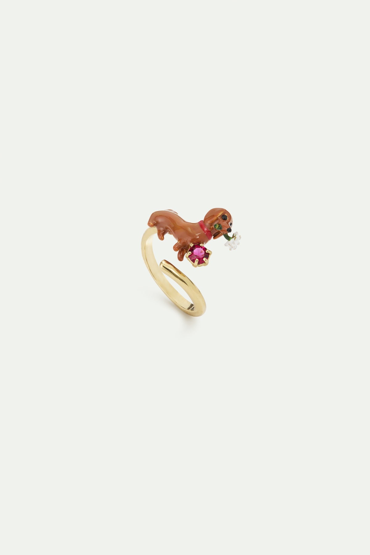 Dachshund. Daisy And Pink Stone Adjustable Ring | AWLA6021