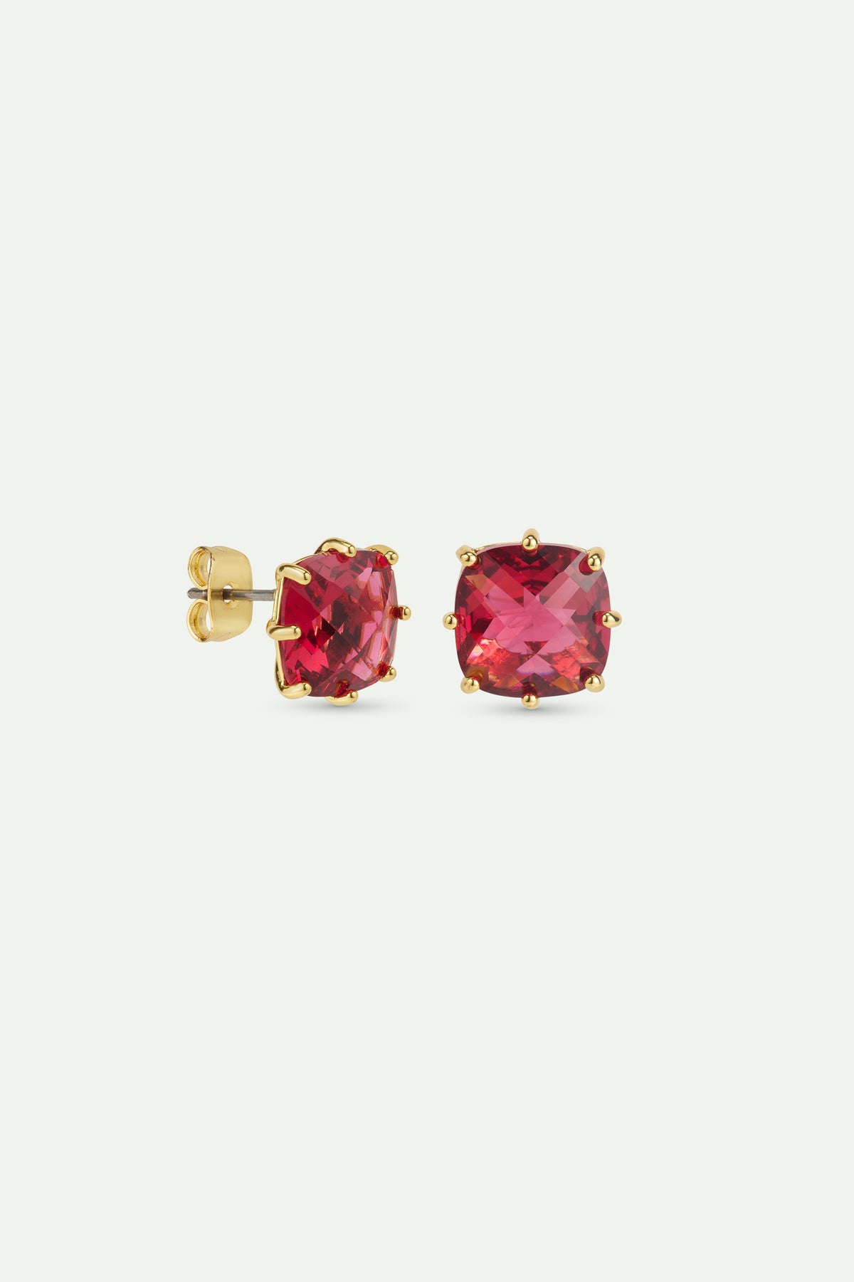 Dark Pink Diamantine Square Stone Earrings | AWLD1011