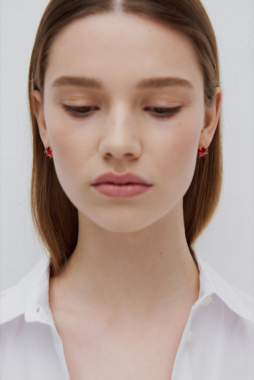 Dark Pink Diamantine Square Stone Earrings