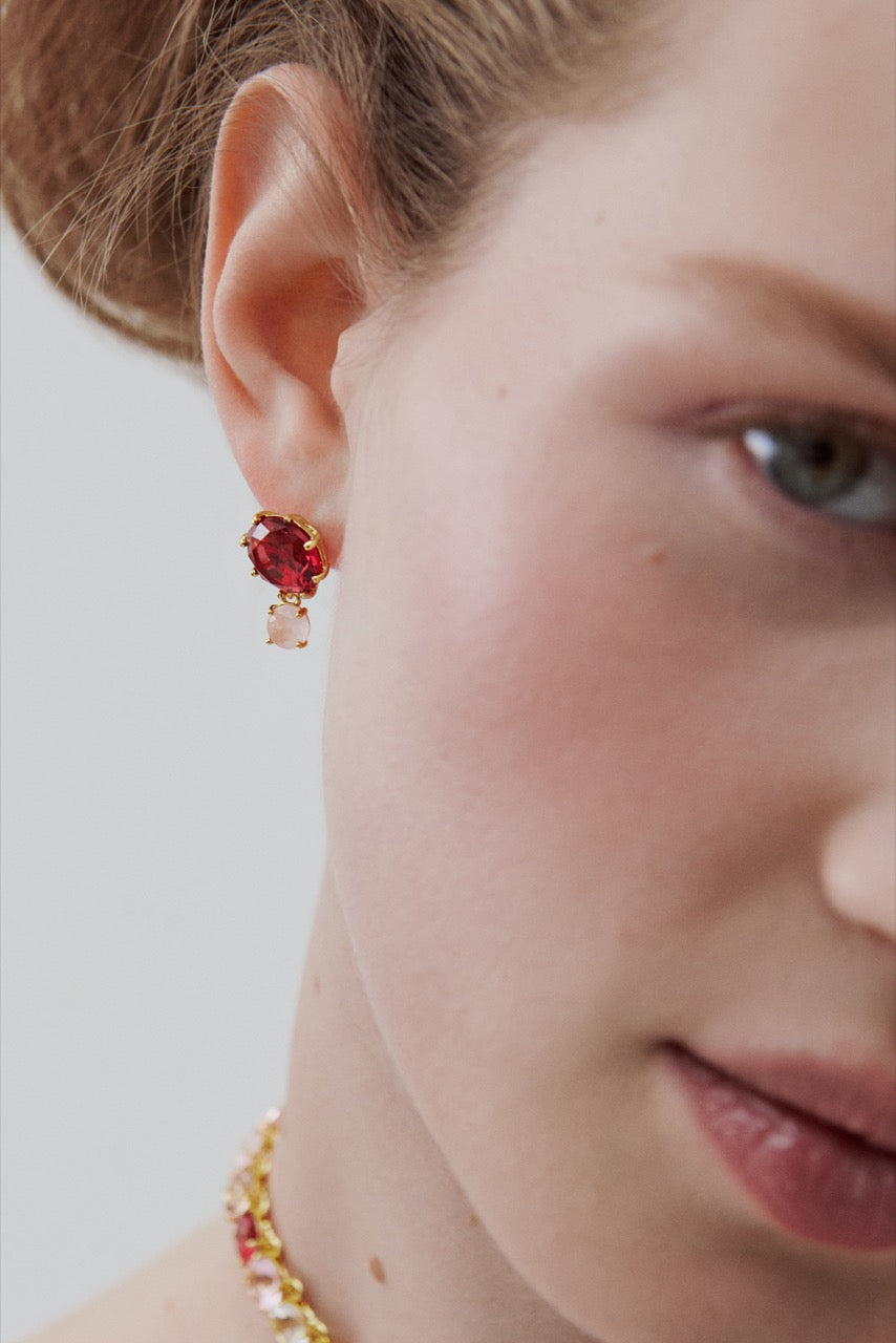 Two-Stone Dark & Light Pink Diamantine Earrings | AWLD1261