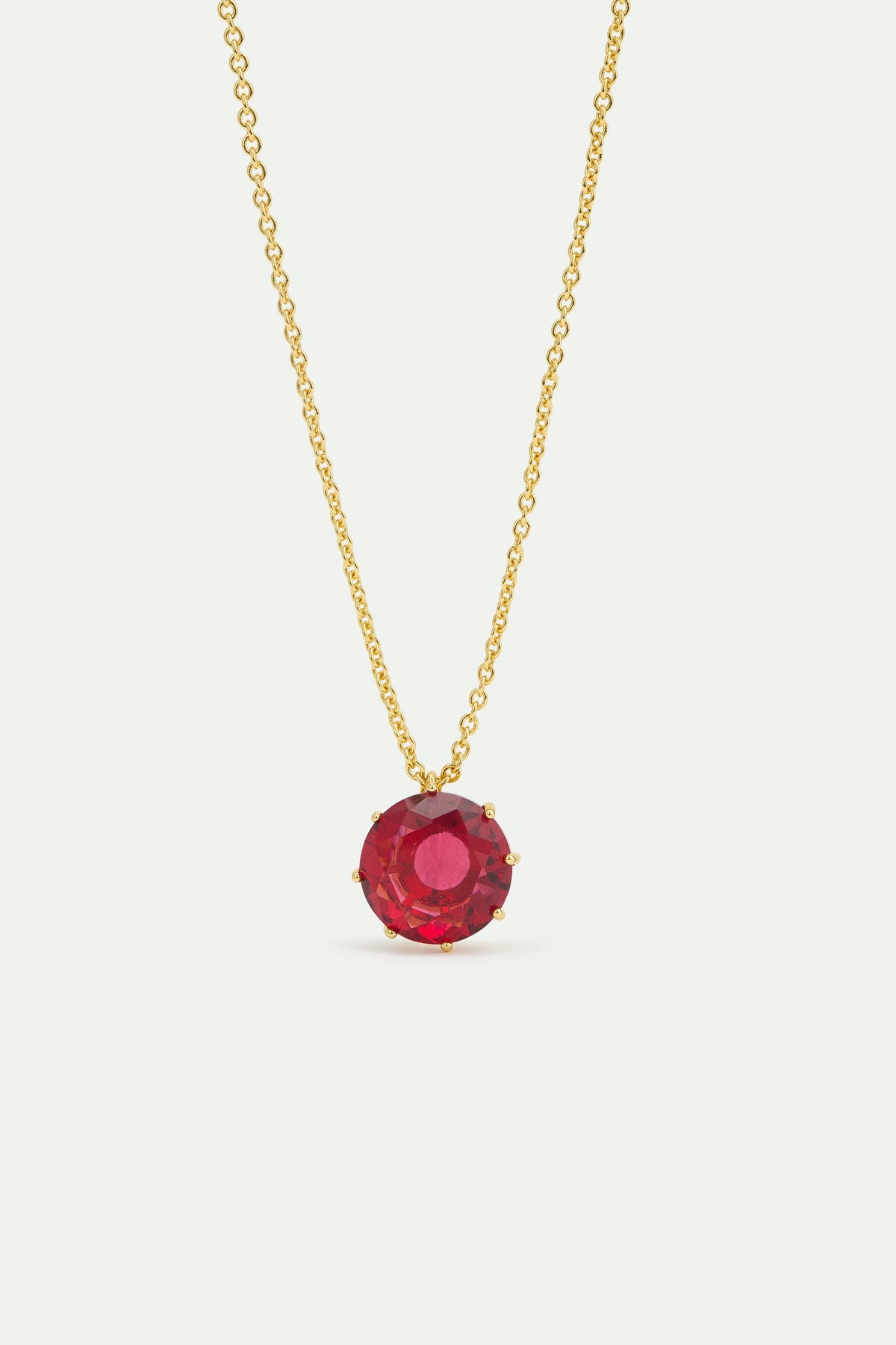 Fine Dark Pink Round Stone Necklace | AWLD3331