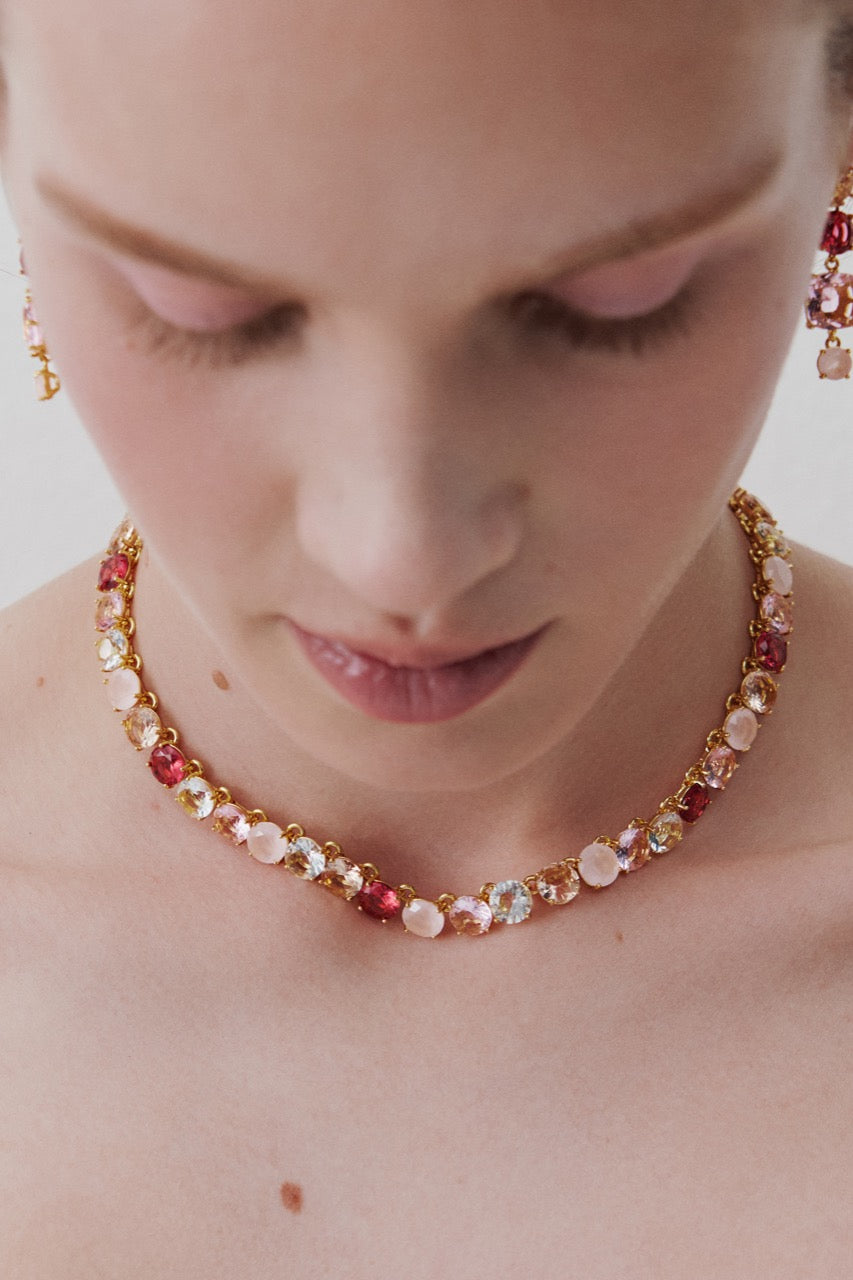 Gradient Pink Diamantine Choker Round Stones Necklace | AWLD3561