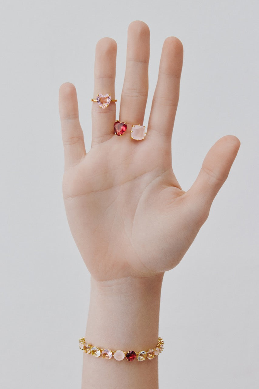 Dark Pink & Light Pink Diamantine You & Me Heart-Shaped & Square Stones. Ring | AWLD6181