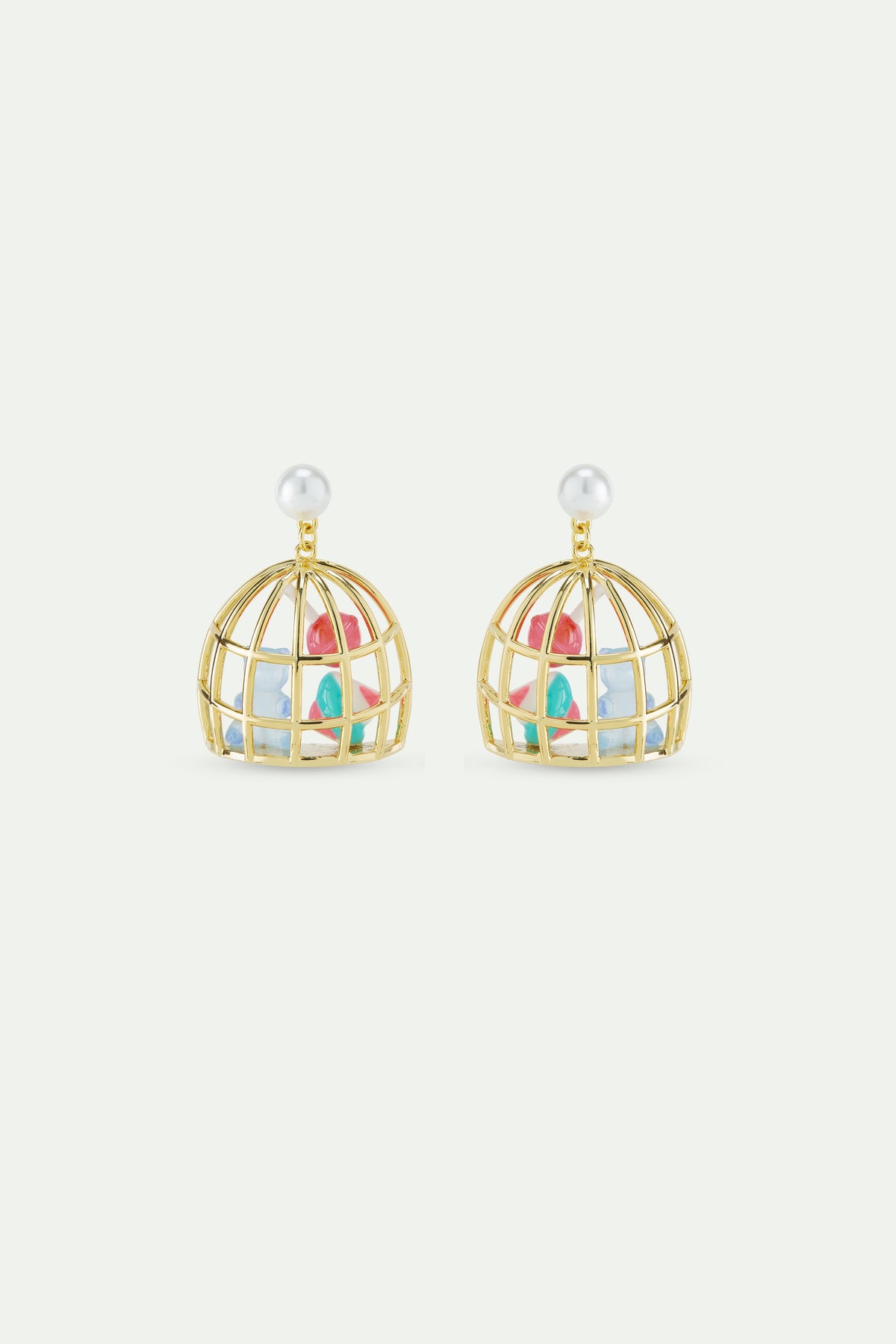 Gold Cage Blue Teddy Bear Sweet Earrings | AWMC1031