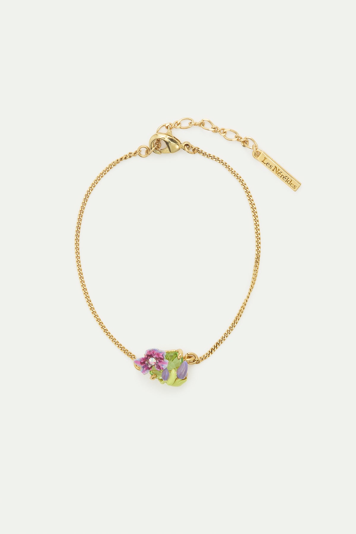Purple Clematis & Green Emerald-Cut Crystal Pendant | AWMM2031