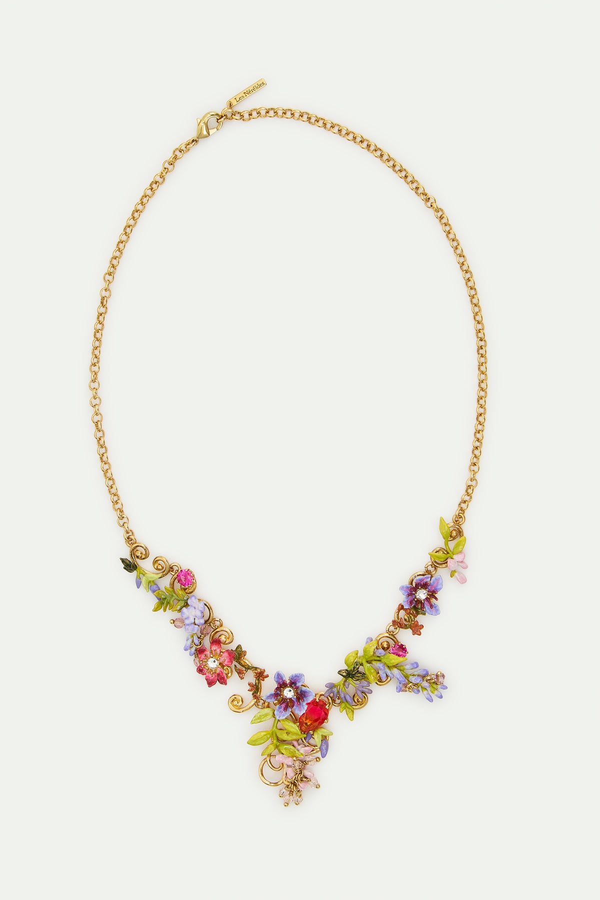 Statement Pink & Purple Wisteria On A Golden Ivy Arabesque Necklace | AWMM3011