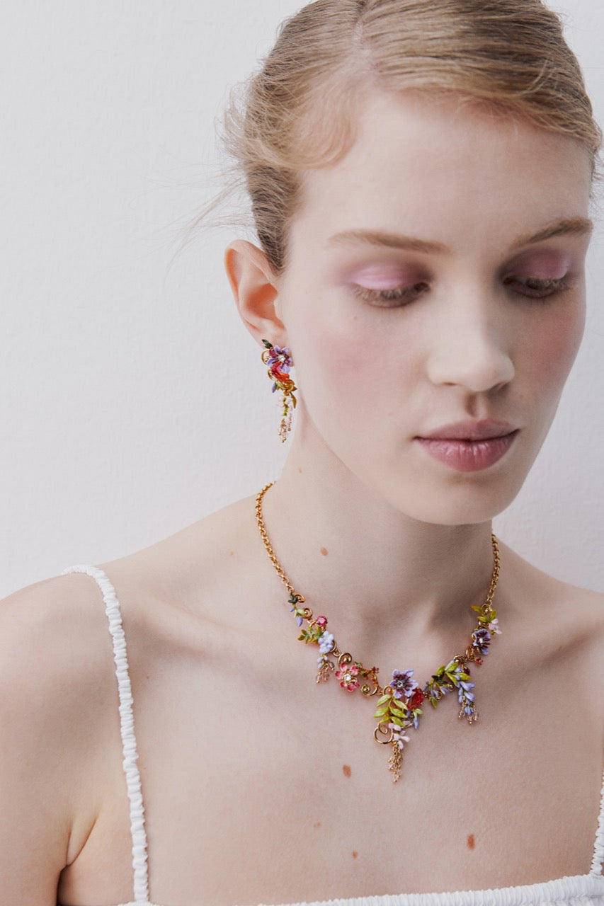 Statement Pink & Purple Wisteria On A Golden Ivy Arabesque Necklace | AWMM3011