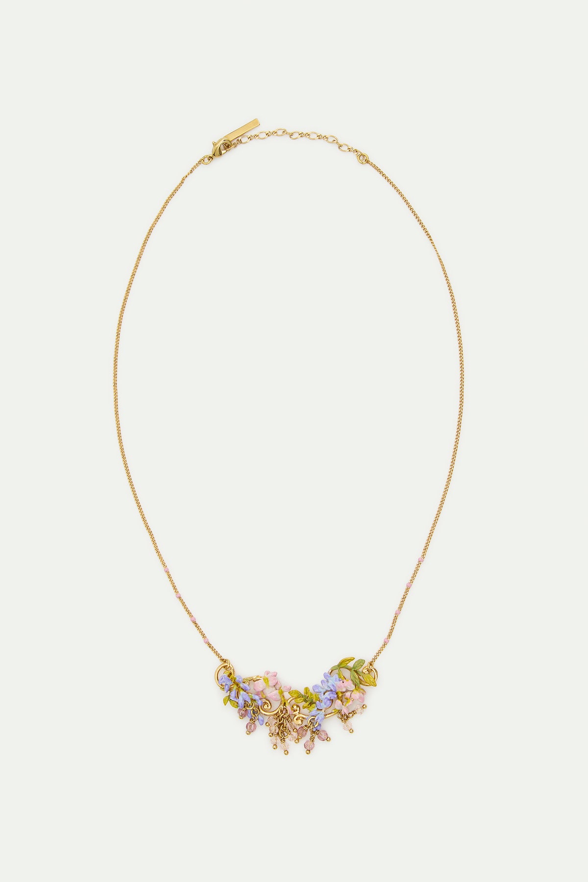 Statement Pink & Purple Wisteria On A Golden Arabesque Necklace | AWMM3021