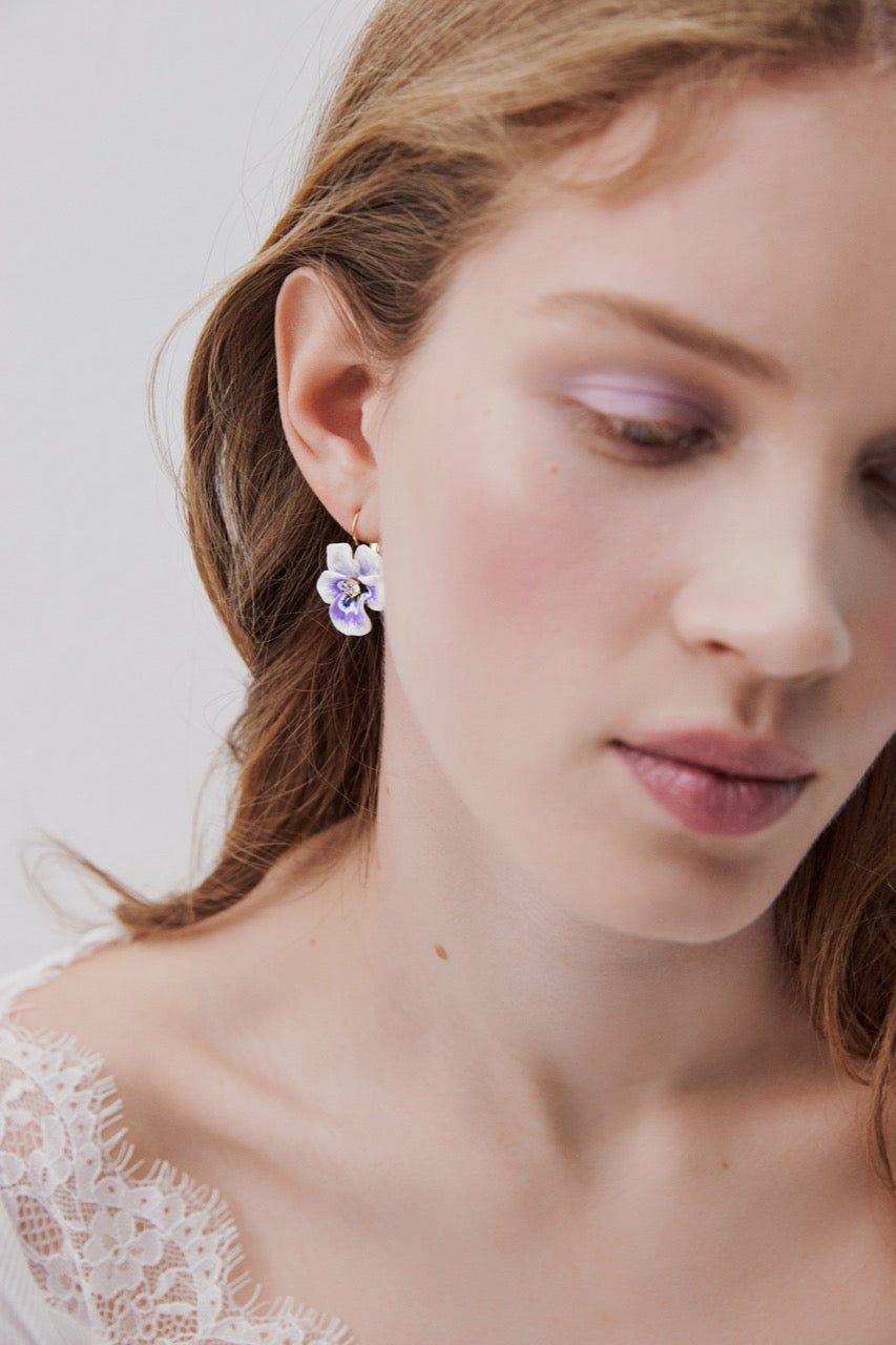 Purple Pansy & Cut Crystal Earrings | AWMP1031