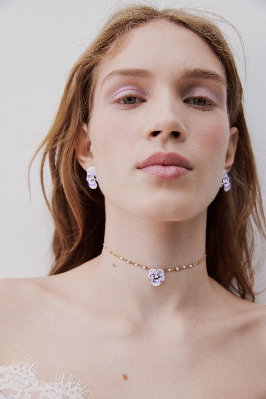 Purple Pansy & Cut Crystal Necklace | AWMP3081