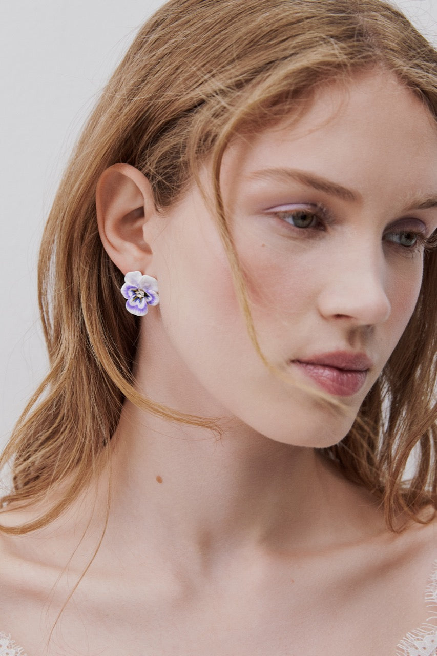 Purple Pansy & Cut Crystal Earrings | AWMP1031