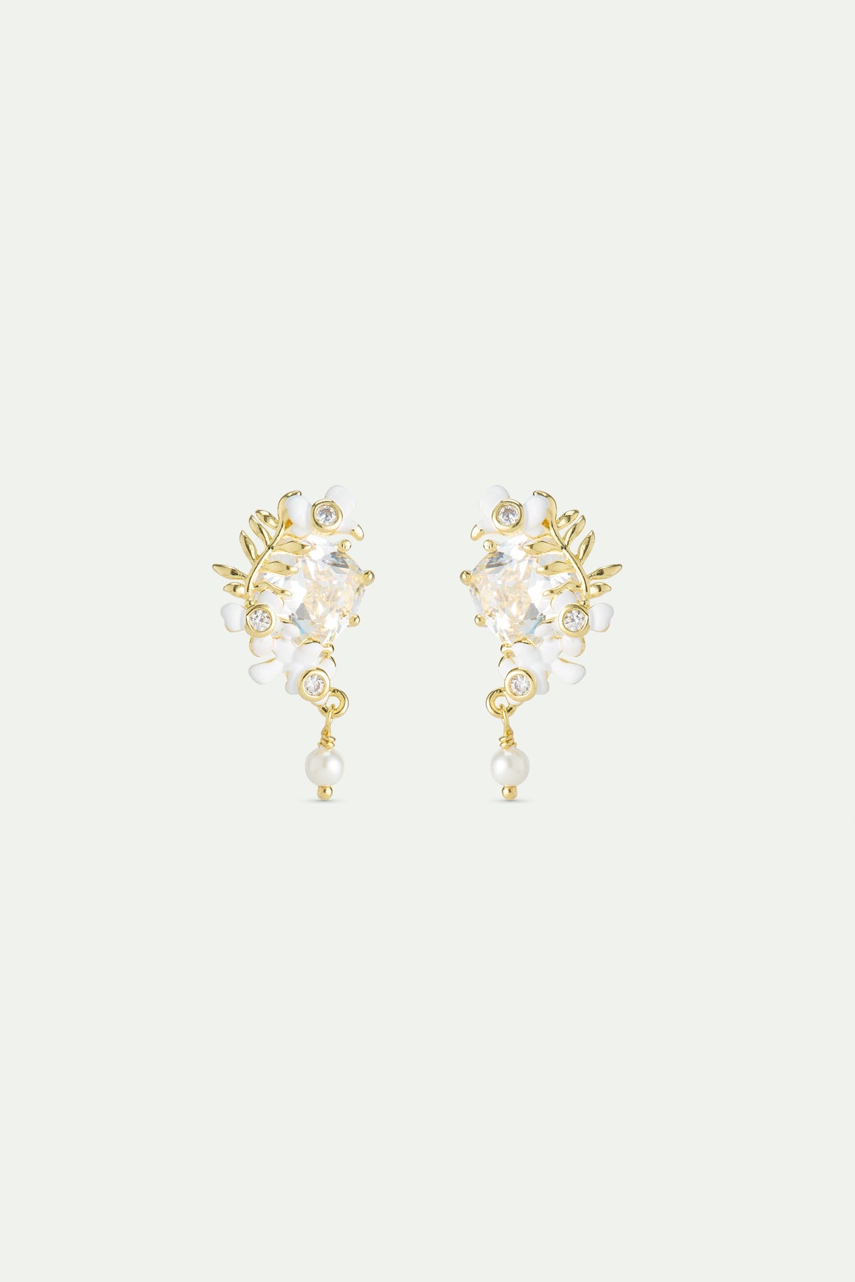 White Wisteria And Golden Laurel Earrings | AWNF1041