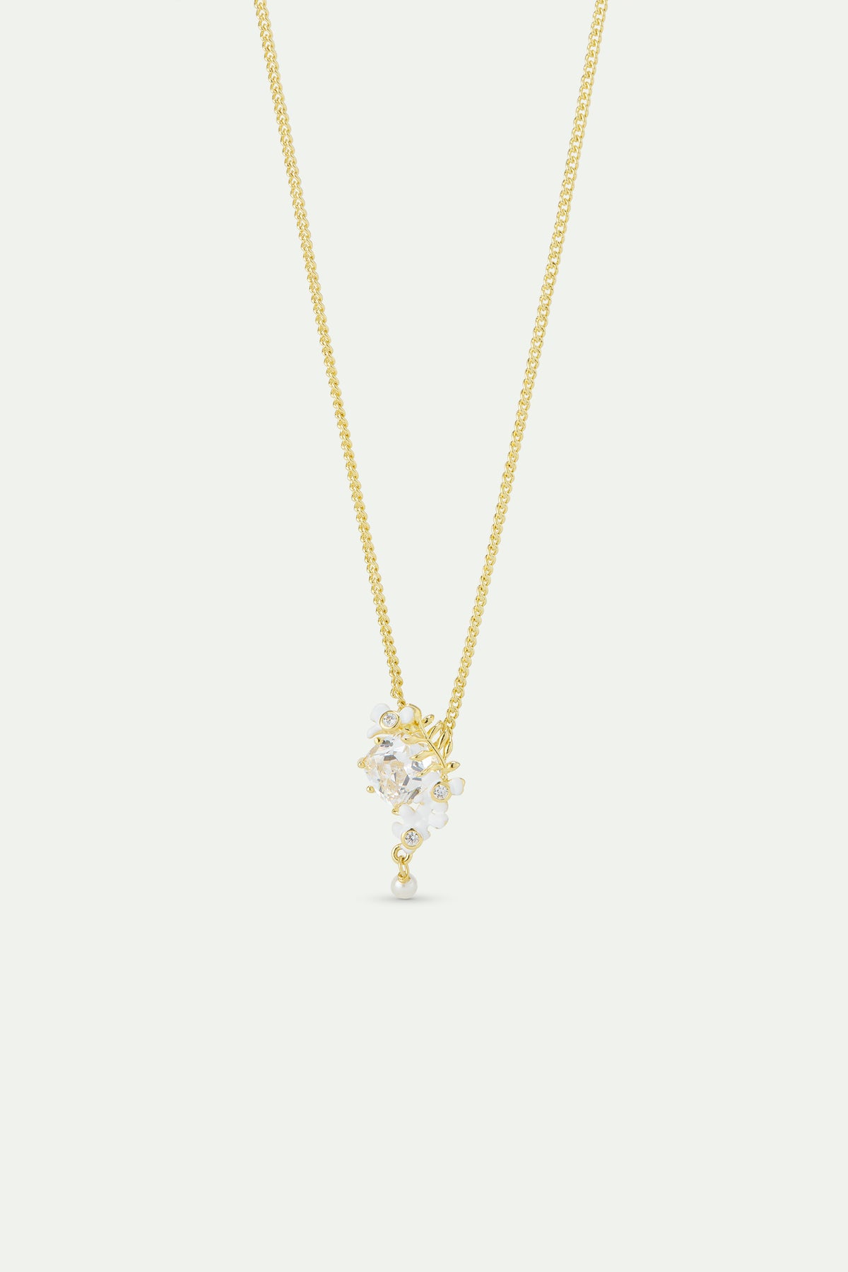 White Wisteria And Cut Crystal Necklace | AWNF3041