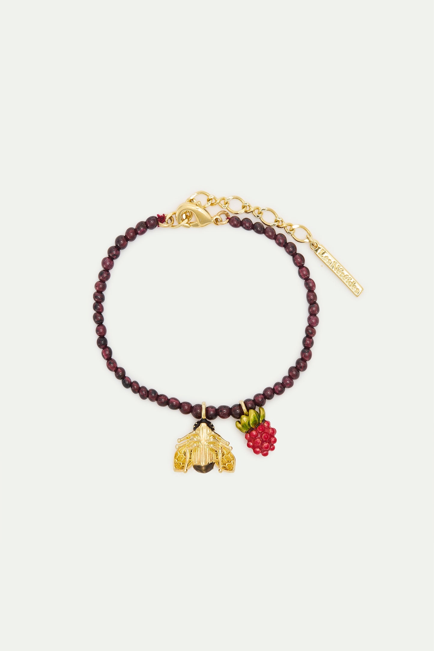 Reconstituted Garnet Bead Bracelet With Bee And Raspberry | AXAM2011