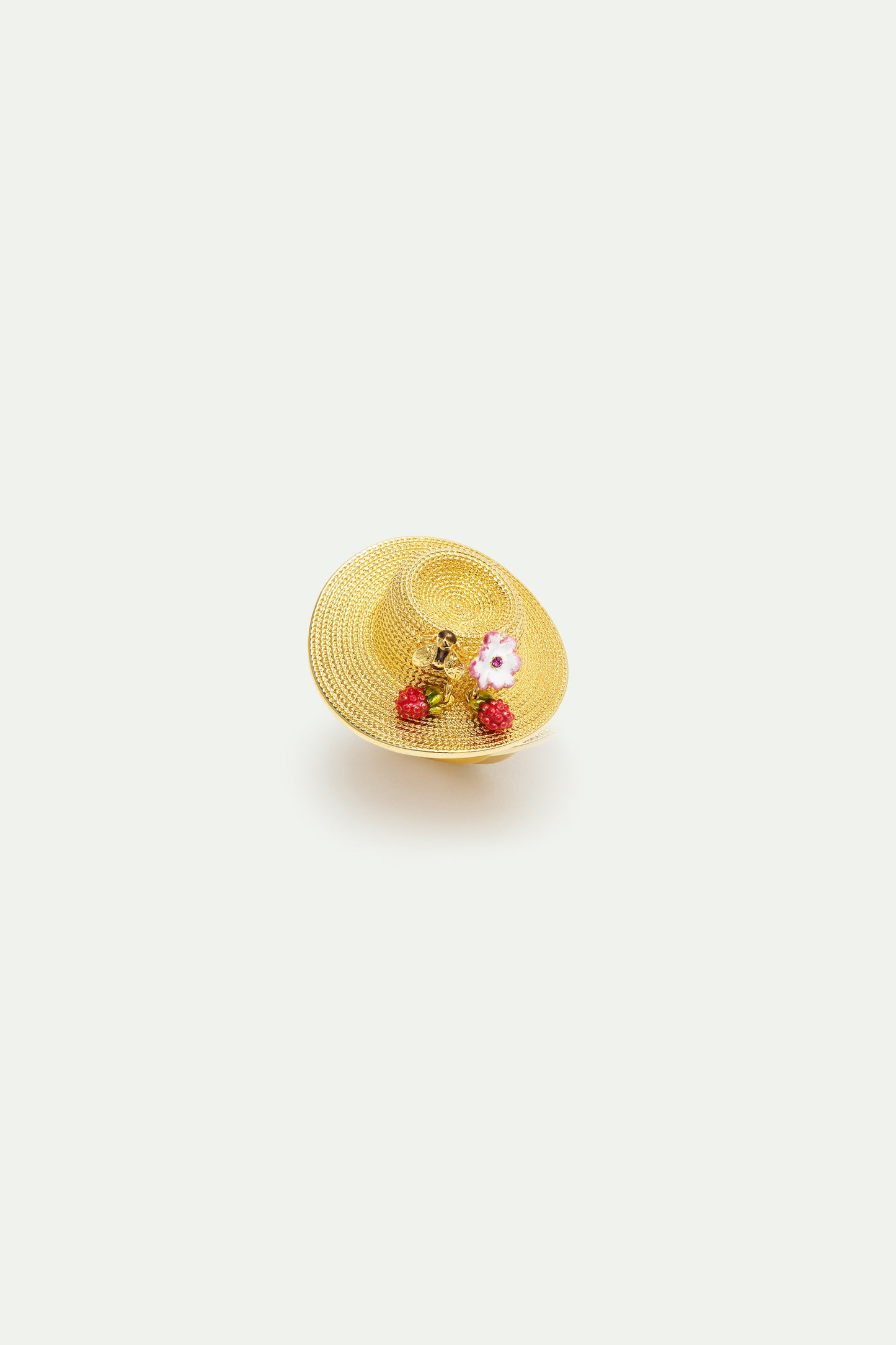 Ring With Gold Hat, Cosmos, Bee, Raspberry And Pink Crystal | AXAM6021