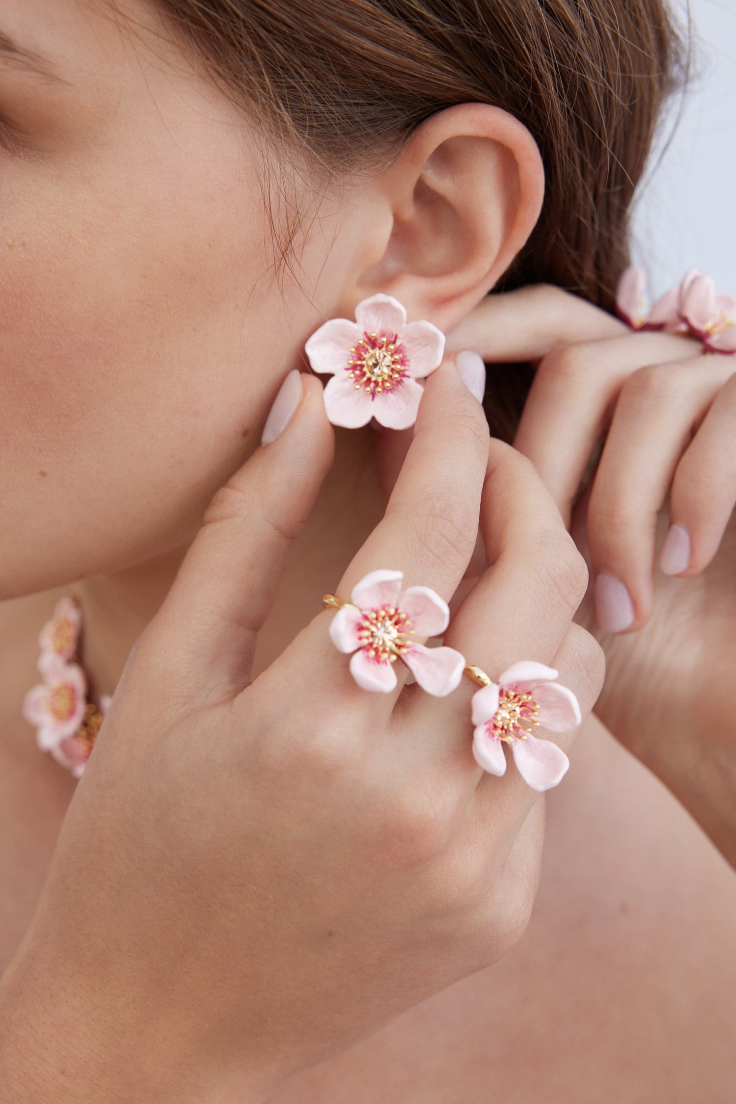 Asymmetrical Pink Cherry Blossom Earrings | AXHA1102