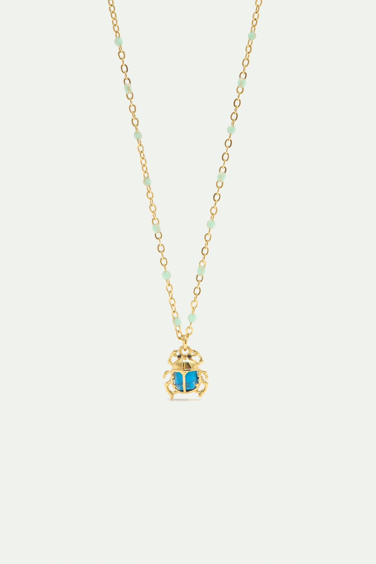 Turquoise And Gold Beetle Pendant Necklace | AXLA3081