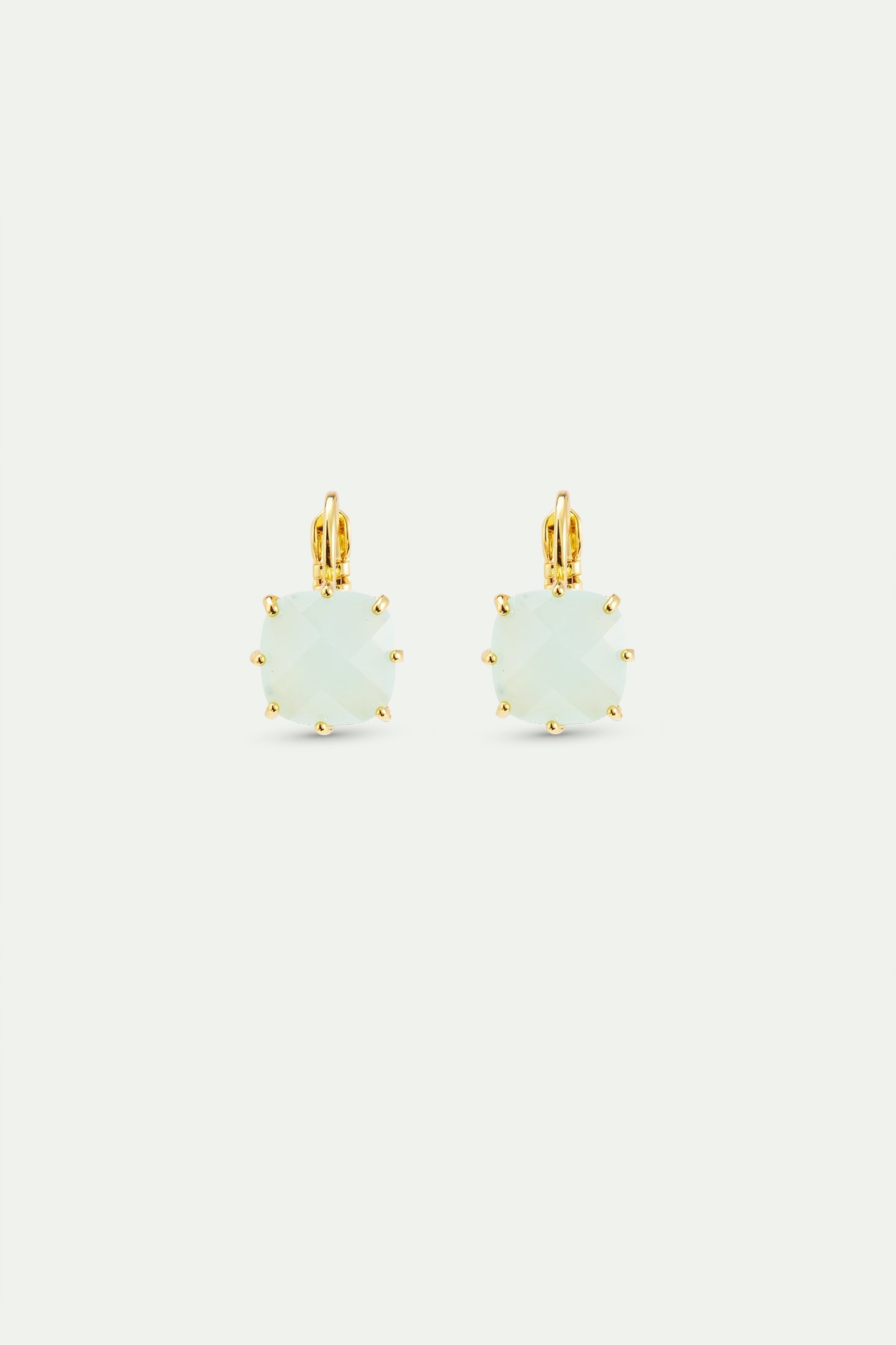 Diamantine Sleeper Earrings With Square Sea Green Stones | AXLD1012