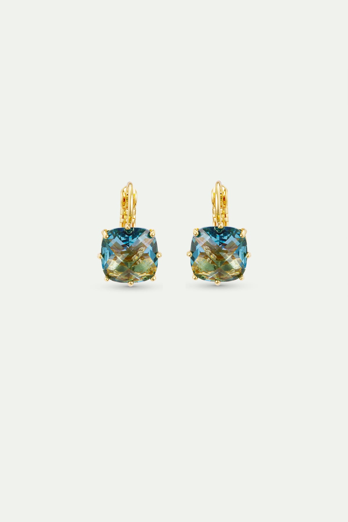 Diamantine Sleeper Earrings With Square Acqua Azzura Stones | AXLD1013