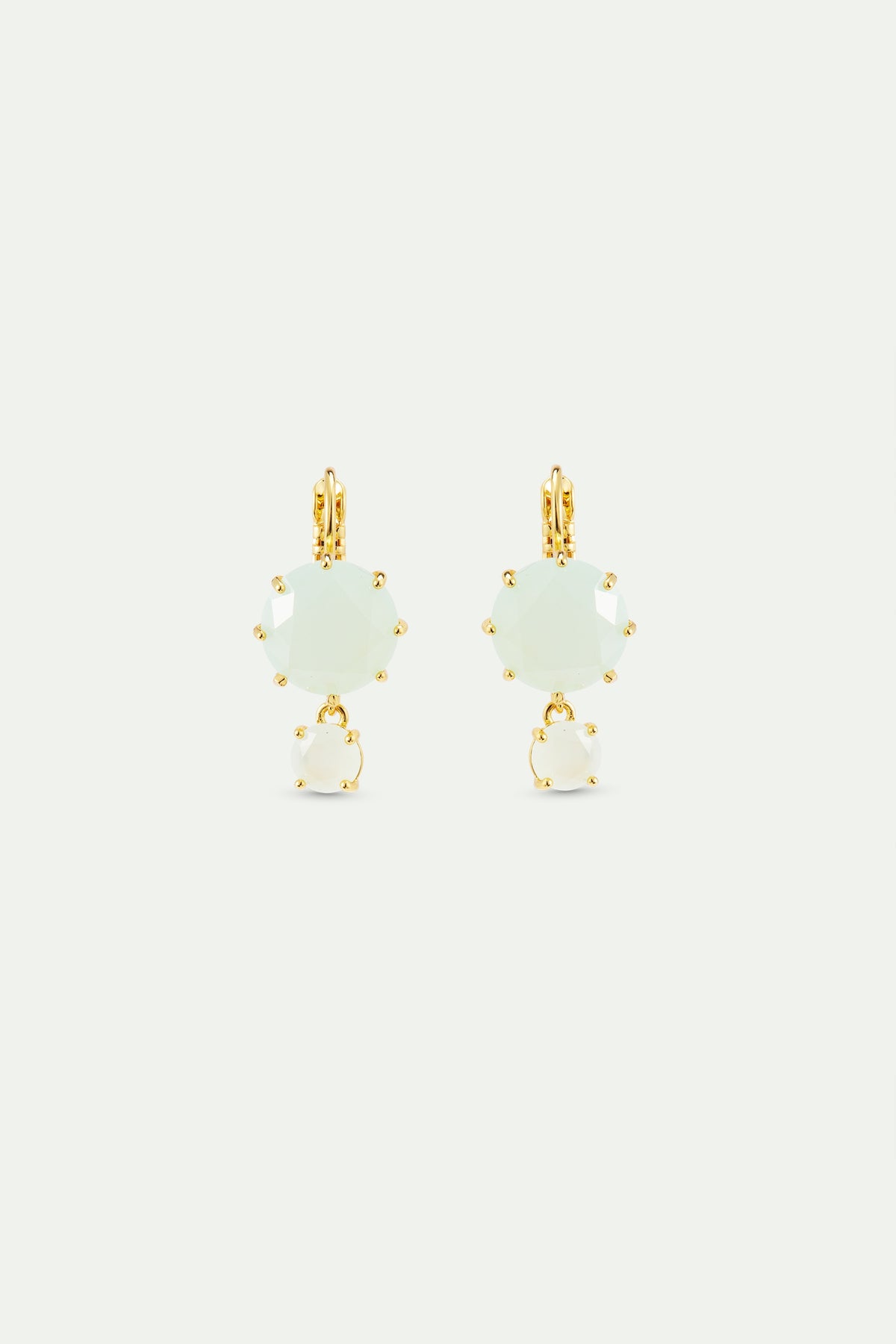 Diamantine Sleeper Earrings With Round Sea Green Stones | AXLD1262