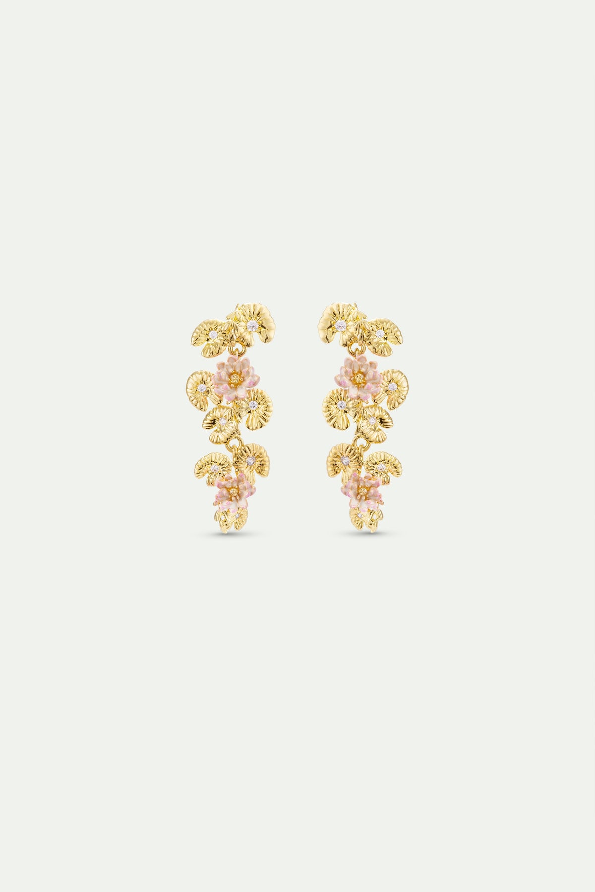 Gold Lotus And Pink Water Lily Dangle Earrings | AXON1051
