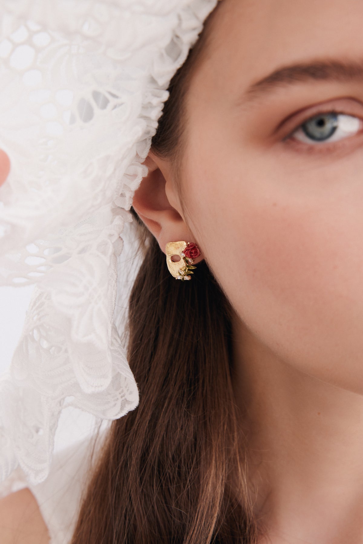 Gold Mask, Rose And Crystal Post Earrings | AXOP1011