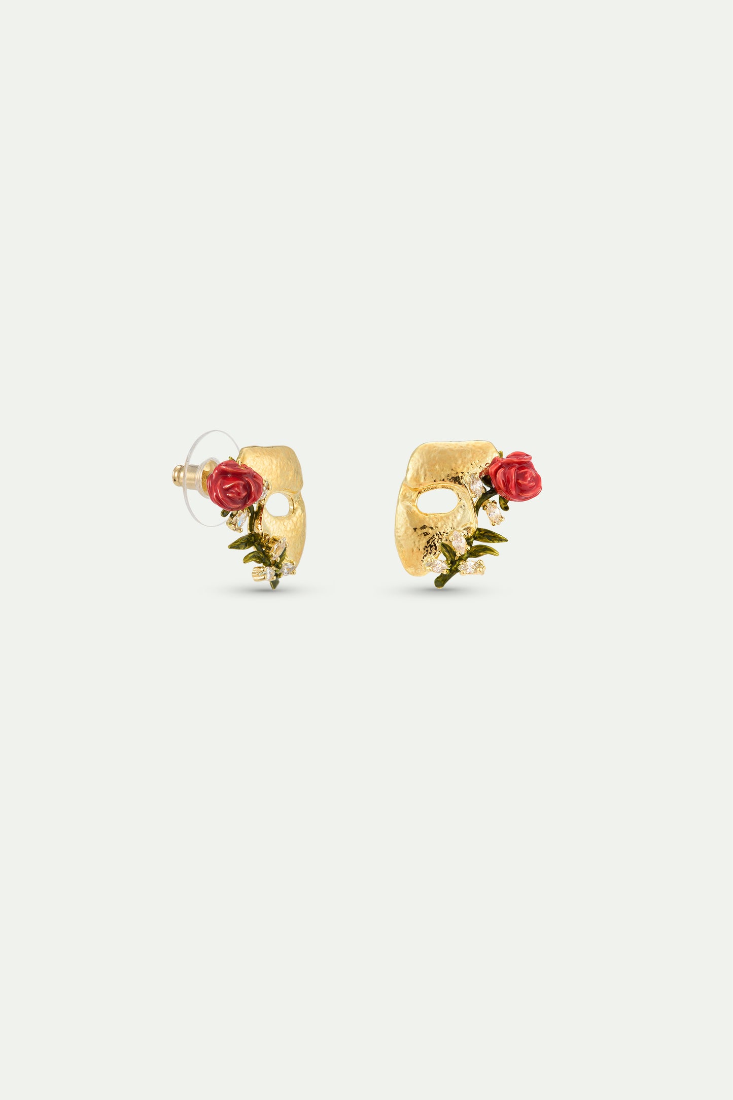 Gold Mask, Rose And Crystal Post Earrings | AXOP1011