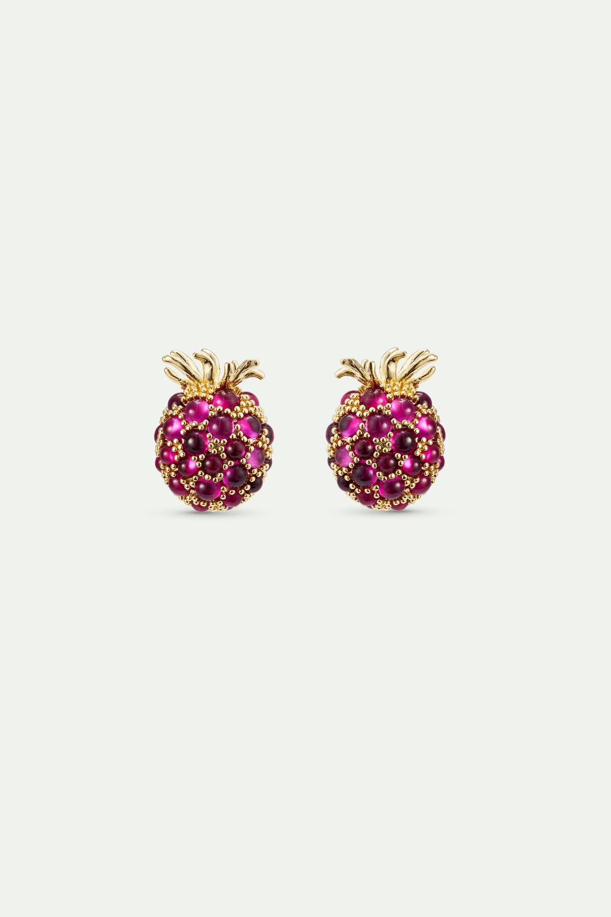 Raspberry And Golden Bead Earrings | AXRF1031