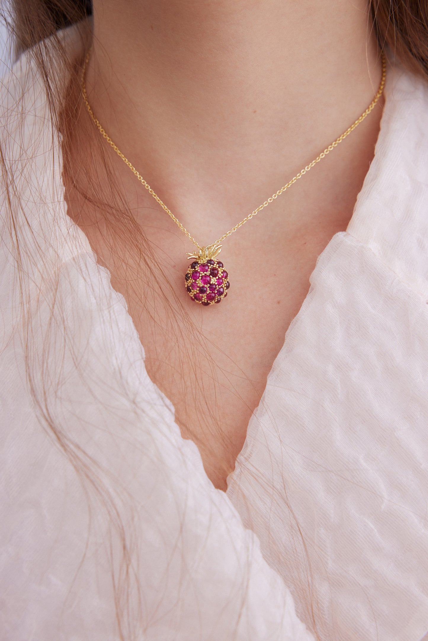 Raspberry And Golden Bead Pendant Necklace | AXRF3031