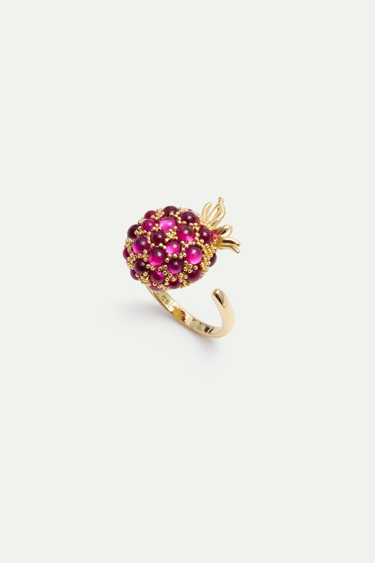 Adjustable Ring With Raspberry And Golden Beads | AXRF6021