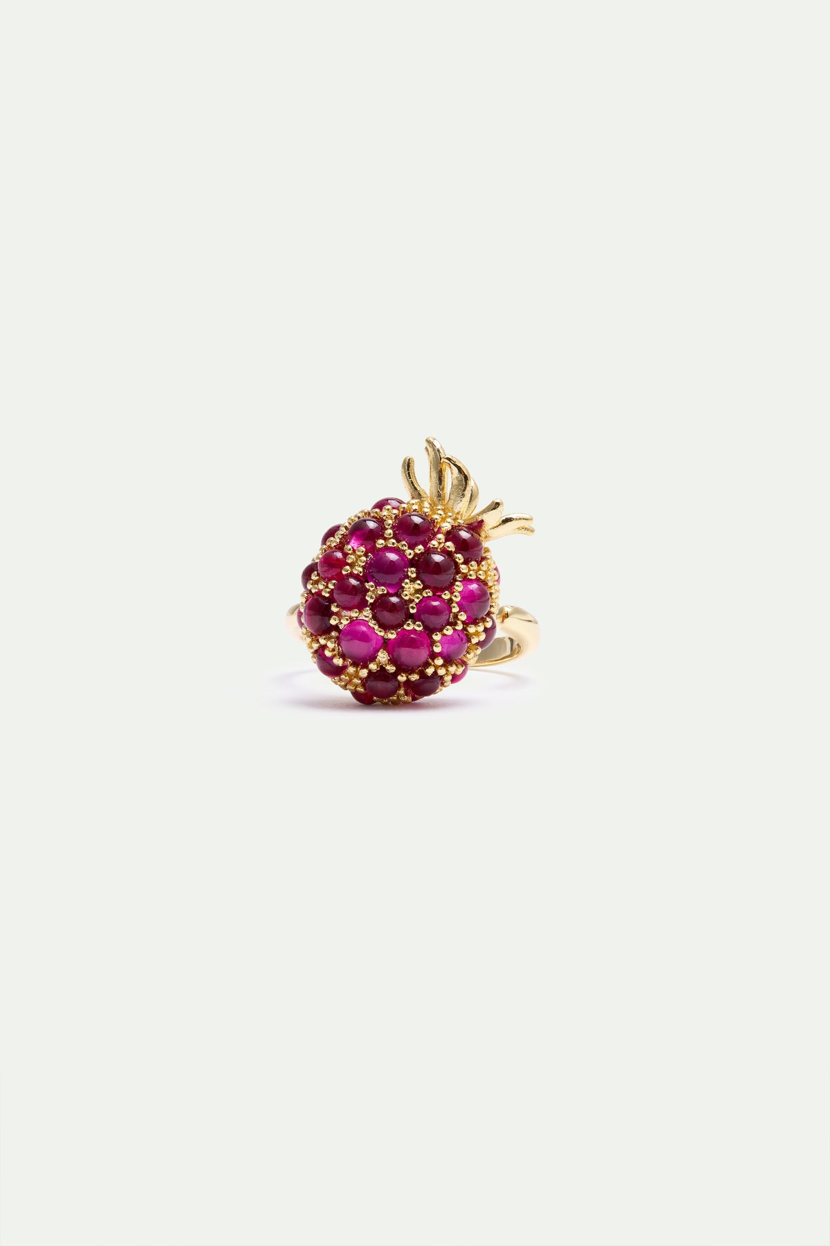 Adjustable Ring With Raspberry And Golden Beads | AXRF6021