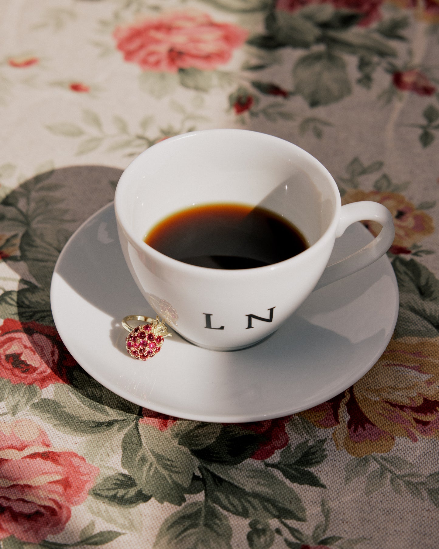 Adjustable Ring With Raspberry And Golden Beads | AXRF6021