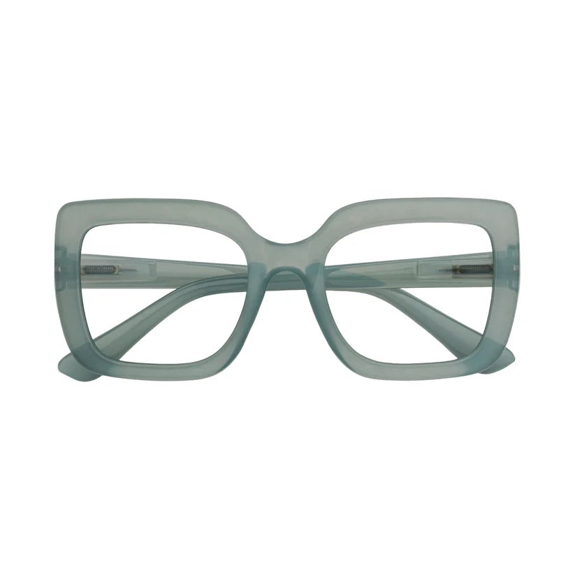 Large clear mint green square framed glasses