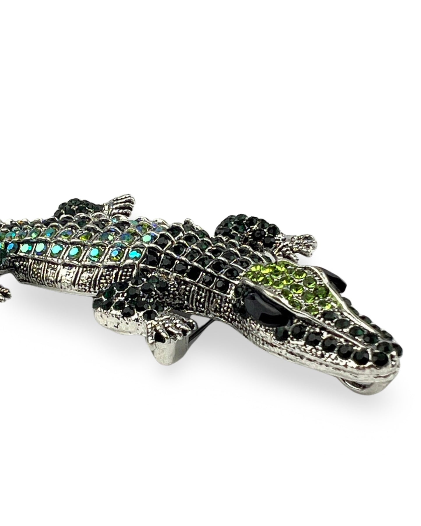 Crocodile Diamante Pin - Green