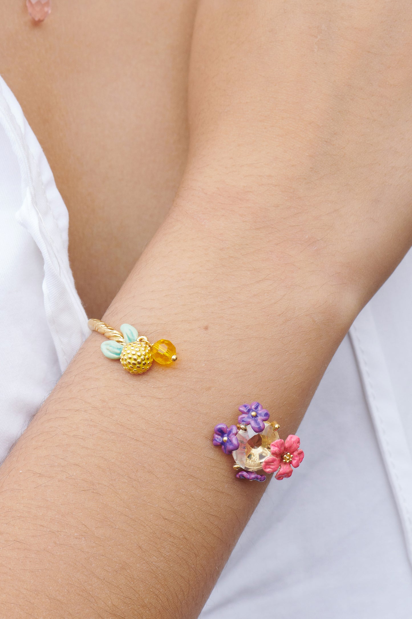 Lemon And Flower Bangle Bracelet